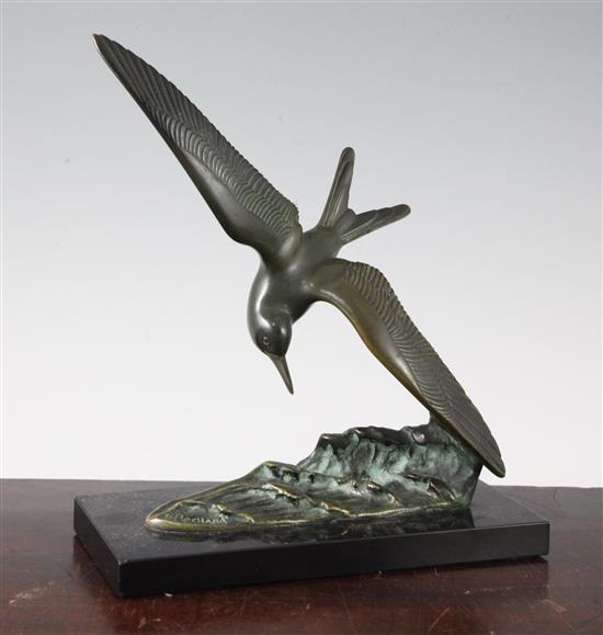 Irenee Rochard (1906-1984). A patinated bronze model of a tern, 8.25in.